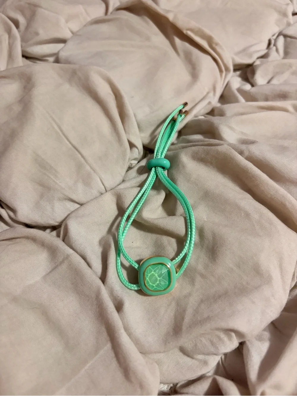 Mint Green Crystal Cord Bracelet Adjustable Pastel Coquette Accessory